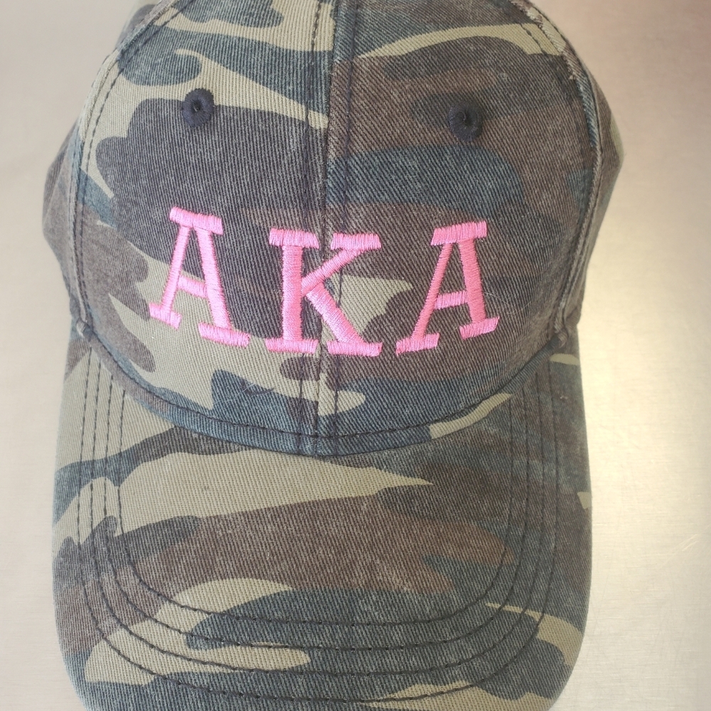 AKA Embroidered Camo Baseball Cap - Pink on Camouflage